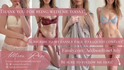 Snapshot of addieroseone chatting on 01/31/25, 06:02 Addison Rose  I am currently away for the holiday weekend. Streams start again on 1242024. Enjoy the holiday online show from 01/31/25, 06:02